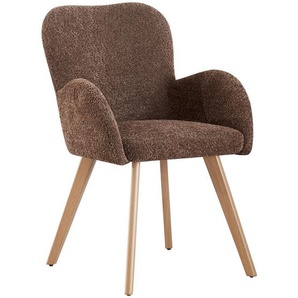 Mid.you Armlehnstuhl Boucle, Braun, Eiche, Holz, Textil, konisch, 57x85x63 cm, Fsc, Bsci, inklusive Armlehnen, Esszimmer, Stühle, Esszimmerstühle,