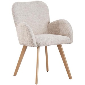Mid.you Armlehnstuhl Boucle, Beige, Eiche, Textil, konisch, 57x85x63 cm, Fsc, Bsci, Esszimmer, Stühle, Esszimmerstühle, Armlehnenstühle