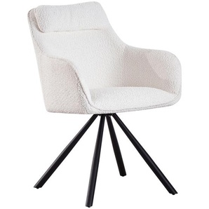 Mid.you Armlehnstuhl Boucle, Weiß, Holz, Metall, Textil, Pappel, Sperrholz, Drehkreuz, 59x88x64 cm, Bsci, Fsc, inklusive Armlehnen, Esszimmer, Stühle,