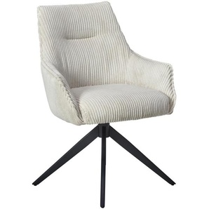 Mid.you Armlehnstuhl Cord, Beige, Metall, Textil, Drehkreuz, 61x87x65 cm, Sitzfläche 360° drehbar, Esszimmer, Stühle, Esszimmerstühle, Armlehnenstühle