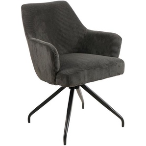 Mid.you Armlehnstuhl Cord, Grau, Holz, Metall, Textil, Pappel, Sperrholz, Drehkreuz, 57x86x65 cm, Sitzfläche 360° drehbar, Esszimmer, Stühle,