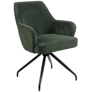 Mid.you Armlehnstuhl Cord, Grün, Schwarz, Holz, Metall, Textil, Pappel, Sperrholz, Drehkreuz, 57x86x65 cm, Sitzfläche 360° drehbar, Esszimmer, Stühle, Esszimmerstühle, Armlehnenstühle