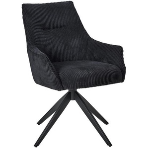 Mid.you Armlehnstuhl Cord, Schwarz, Metall, Textil, Drehkreuz, 61x87x65 cm, Sitzfläche 360° drehbar, Esszimmer, Stühle, Esszimmerstühle, Armlehnenstühle