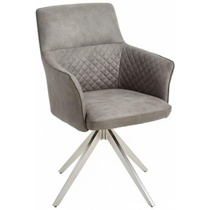 Mid.you Armlehnstuhl Edelstahl, Silber, Edelstahl, Metall, Textil, Drehkreuz, 62x90x63 cm, Sitzfläche 180° drehbar, automatische Rückholfunktion, Esszimmer, Stühle, Esszimmerstühle, Armlehnenstühle