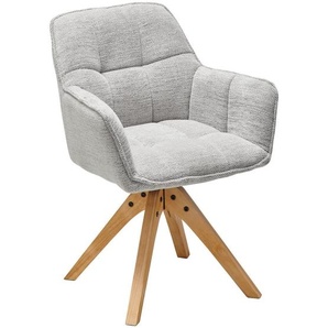 Mid.you Armlehnstuhl, Eiche, Hellgrau, Holz, Textil, Eiche, massiv, Drehkreuz, 63x83x61 cm, inklusive Armlehnen, Esszimmer, Stühle, Esszimmerstühle, Armlehnenstühle