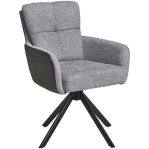 Mid.you Armlehnstuhl, Grau, Holz, Metall, Textil, Pappel, Sperrholz, Drehkreuz, 60x88x67 cm, Sitzfläche 360° drehbar, inklusive Armlehnen, Esszimmer, Stühle, Esszimmerstühle, Armlehnenstühle