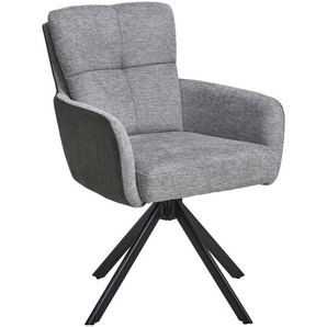 Mid.you Armlehnstuhl, Grau, Holz, Metall, Textil, Pappel, Sperrholz, Drehkreuz, 60x88x67 cm, Sitzfläche 360° drehbar, inklusive Armlehnen, Esszimmer,