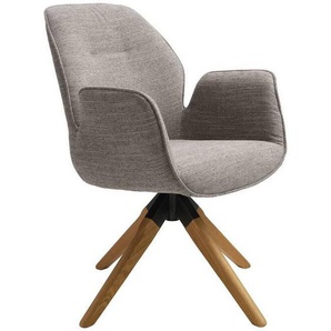 Mid.you Armlehnstuhl, Grau, Natur, Holz, Textil, Eiche, massiv, Drehkreuz, 61x84x62 cm, Sitzfläche 360° drehbar, Esszimmer, Stühle, Esszimmerstühle,