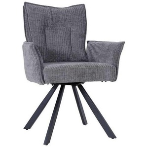 Mid.you Armlehnstuhl Federkern, Grau, Schwarz, Holz, Metall, Textil, Pappel, Sperrholz, Drehkreuz, 63x91x63 cm, Bsci, Esszimmer, Stühle,