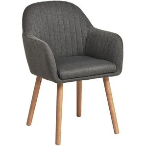 Mid.you Armlehnstuhl, Natur, Dunkelgrau, Holz, Textil, Eiche, massiv, rund, 56x82x57 cm, Esszimmer, Stühle, Esszimmerstühle, Armlehnenstühle