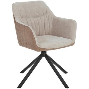 Mid.you Armlehnstuhl, Schwarz, Beige, Hellbraun, Metall, Textil, Drehkreuz, 56x81x60.5 cm, Sitzfläche 360° drehbar, Esszimmer, Stühle,