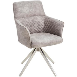 Mid.you Armlehnstuhl Edelstahl, Silber, Edelstahl, Metall, Textil, Drehkreuz, 62x90x63 cm, Sitzfläche 180° drehbar, automatische Rückholfunktion,