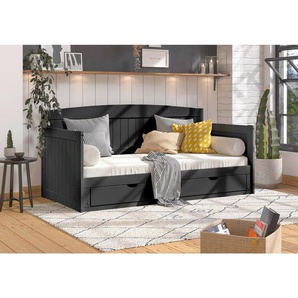 Mid.you Ausziehbett, Schwarz, Holz, Kiefer, massiv, Höhe ca. 20 cm, 90x200 cm, FSC Mix, Bettkasten, Lattenrost, Kinder- & Jugendzimmer, Kindermöbel,