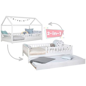 Mid.you Ausziehbett, Weiß, Holz, Kiefer, Schichtholz,massiv, Höhe ca. 20 cm, 120x200 cm, Bettkasten, bodentiefer Einstieg, Kinder- & Jugendzimmer, Kindermöbel, Kinderbetten, Ausziehbetten