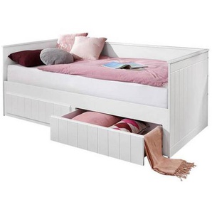 Mid.you Ausziehbett, Weiß, Holzwerkstoff, Höhe ca. 18-20 cm, 90x200 cm, Bettkasten, Lattenrost, mit Schubkästen, Kinder- & Jugendzimmer, Kindermöbel,