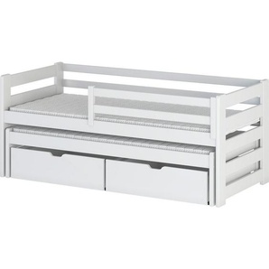 Mid.you Ausziehbett, Weiß, Holzwerkstoff, Kiefer, Sperrholz,massiv, Höhe ca. 8 cm, 90x200 cm, Fsc, Reach, EN 71, Lattenrost,nicht verstellbar, Kinder-