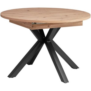 Mid.you Ausziehtisch, Schwarz, Eiche Artisan, Metall, Holzwerkstoff, rund, eckig, 110-150x76x110 cm, ausziehbar, Esszimmer, Tische, Esstische, Esstische ausziehbar