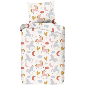 Mid.you Babybettwäsche, Rosa, Textil, Einhorn, 100x135 cm, Oeko-Tex® Standard 100, pflegeleicht, atmungsaktiv, weiche und anschmiegsame Oberfläche,