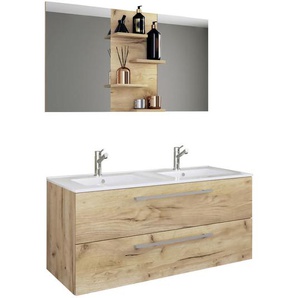 Mid.you Badezimmer , Honigeiche , Keramik , 2 Schubladen , 112 cm , hängend , Badezimmer, Badmöbelsets & -serien, Badmöbel-Sets