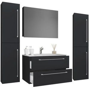 Mid.you Badezimmer , Schwarz , Metall , 2,2 Schubladen , 126 cm , hängend , Badezimmer, Badmöbelsets & -serien, Badmöbel-Sets