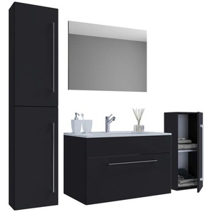 Mid.you Badezimmer , Schwarz , Metall , 5-teilig , 1,1 Schubladen , 126 cm , hängend , Badezimmer, Badmöbelsets & -serien, Badmöbel-Sets