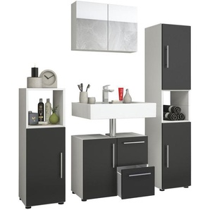 Mid.you Badezimmer , Schwarz, Weiß , 2 Schubladen , 123 cm , Badezimmer, Badmöbelsets & -serien, Badmöbel-Sets