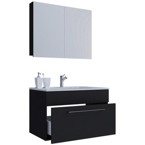 Mid.you Badezimmer , Schwarz, Weiß , Metall , 3-teilig , 2,1 Schubladen , 60 cm , hängend , Badezimmer, Badmöbelsets & -serien, Badmöbel-Sets
