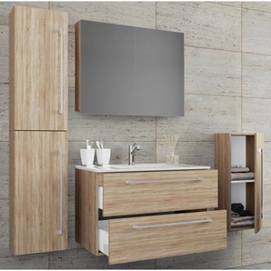 Mid.you Badezimmer, Sonoma Eiche, Metall, 2,2 Schubladen, 127 cm, hängend, Badezimmer, Badmöbelsets & Badmöbelserien, Badmöbel-Sets