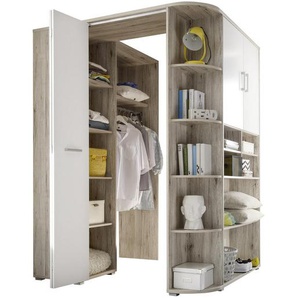 Mid.you Begehbarer , Weiß, Eiche , Holzwerkstoff , 14 Fächer , 146x198x133 cm , Schlafzimmer, Kleiderschränke, Eckschränke