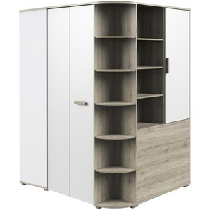 Mid.you Begehbarer , Weiß, Eiche , Holzwerkstoff , 10 Fächer , 124x199x148 cm , BQ - Bündnis für Qualität, Made in Germany, DIN EN ISO 9001 , Schlafzimmer, Kleiderschränke, Eckschränke