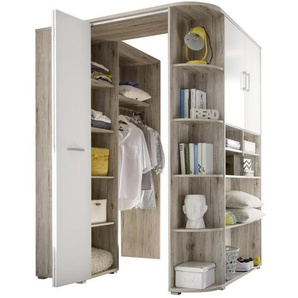 Mid.you Begehbarer, Eiche, Weiß, Holzwerkstoff, 14 Fächer, 146x198x133 cm, Schlafzimmer, Kleiderschränke, Eckschränke