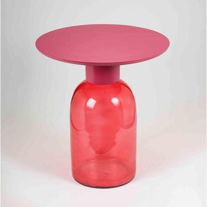 Mid.you Beistelltisch, Pink, Holz, Glas, Mangoholz, Hartholz, rund, rund, 50x55x50 cm, Wohnzimmer, Wohnzimmertische, Beistelltische, Glas-Beistelltische