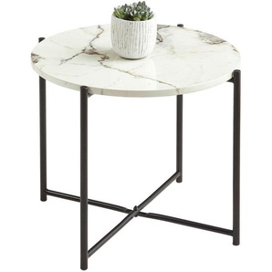 Mid.you Beistelltisch, Schwarz, Weiß, Metall, Holzwerkstoff, Marmoroptik, rund, rund, 51x40x51 cm, Wohnzimmer, Wohnzimmertische, Beistelltische,