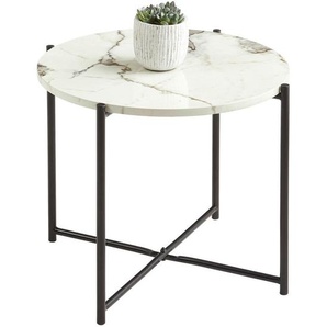 Mid.you Beistelltisch, Schwarz, Weiß, Metall, Holzwerkstoff, Marmoroptik, rund, rund, 51x40x51 cm, Wohnzimmer, Wohnzimmertische, Beistelltische