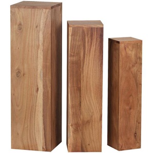 Mid.you Beistelltischset, Akazie, Holz, 3-teilig, Akazie, massiv, quadratisch, 85x24.5x24.5 cm, Wohnzimmer, Wohnzimmertische, Blumenständer