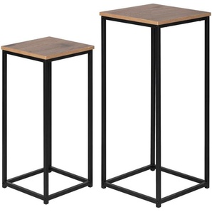 Mid.you Blumentischset, Natur, Schwarz, Metall, Holzwerkstoff, 2-teilig, quadratisch, eckig, 35x30x80 cm, Wohnzimmer, Wohnzimmertische, Blumenständer