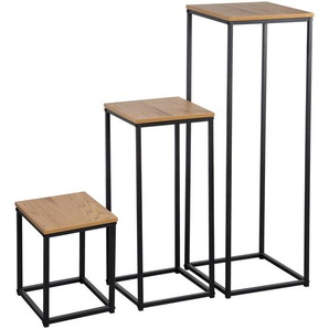 Mid.you Blumentischset, Schwarz, Eiche, Metall, Holzwerkstoff, 3-teilig, quadratisch, Flachrohr, 30x26x22 cm, Bsci, einfacher Aufbau, Wohnzimmer,