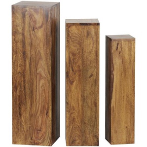 Mid.you Blumentischset , Sheesham , Holz , 3-teilig , Sheesham , massiv , quadratisch , eckig , 24.5x85 cm , Wohnzimmer, Wohnzimmertische, Blumenständer