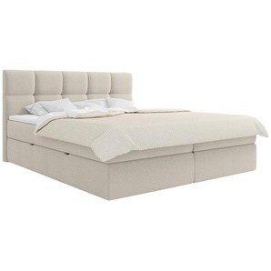 Mid.you Boxbett, Beige, Holz, Textil, H3, Höhe ca. 19 cm, 180x200 cm, Bettkasten, gepolstertes Kopfteil, Stoffauswahl, Topper durchgehend, in