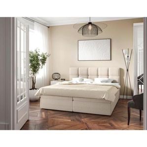 Mid.you Boxbett, Beige, Holz, Textil, H3, Höhe ca. 19 cm, 180x200 cm, Bettkasten, gepolstertes Kopfteil, Stoffauswahl, Topper durchgehend, in