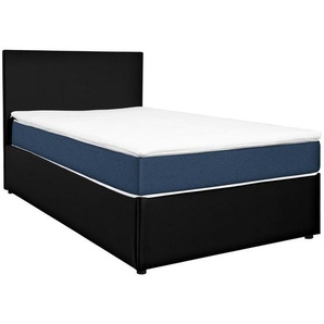 Mid.you Boxbett , Blau, Schwarz , Holz, Holzwerkstoff , H2 , Höhe ca. 19 cm , 160x200 cm , gepolstertes Kopfteil, Topper durchgehend , Schlafzimmer, Betten, Doppelbetten