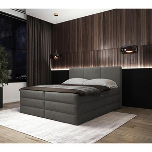 Mid.you Boxspringbett, Anthrazit, Holz, Textil, Holzwerkstoff, H3 + H4, Höhe ca. 19 cm, 160x200 cm, Bettkasten, gepolstertes Kopfteil, Topper durchgehend, Wendematratze mit unterschiedlichen Härtegraden, Matratze geteilt, Schlafzimmer, Betten,