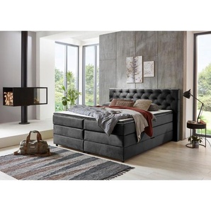 Mid.you Boxspringbett, Anthrazit, Textil, H2 + H3, 7-Zonen, Höhe ca. 19 cm, 160x200 cm, Bettkasten, gepolstertes Kopfteil, Topper durchgehend, in verschiedenen Größen erhältlich, Schlafzimmer, Betten, Boxspringbetten