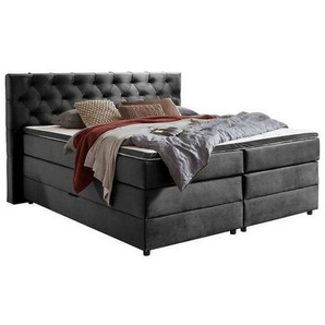 Mid.you Boxspringbett, Anthrazit, Textil, H2 + H3, 7-Zonen, Höhe ca. 19 cm, 180x200 cm, Bettkasten, Topper durchgehend, Schlafzimmer, Betten,