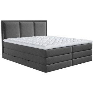 Mid.you Boxspringbett, Anthrazit, Textil, H3 + H4, 7-Zonen, Höhe ca. 18 cm, 200x200 cm, Bettkasten, gepolstertes Kopfteil, Topper durchgehend,