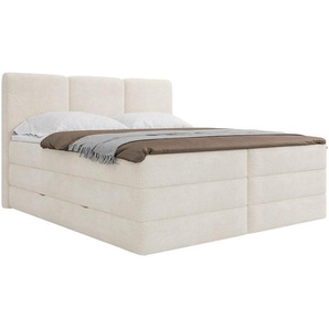 Mid.you Boxspringbett, Creme, Holz, Textil, Holzwerkstoff, H2 + H3, Höhe ca. 19 cm, 160x200 cm, Bettkasten, gepolstertes Kopfteil, Topper durchgehend,