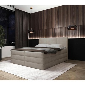 Mid.you Boxspringbett, Creme, Holz, Textil, Holzwerkstoff, H3 + H4, Höhe ca. 19 cm, 160x200 cm, Bettkasten, gepolstertes Kopfteil, Topper durchgehend, Wendematratze mit unterschiedlichen Härtegraden, Matratze geteilt, Schlafzimmer, Betten, Doppelbetten