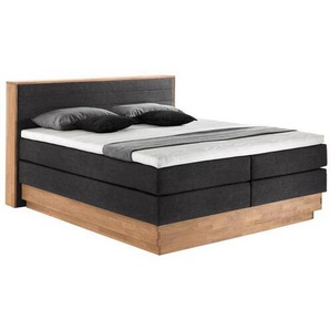 Mid.you Boxspringbett, Eiche, Dunkelgrau, Textil, Eiche, massiv, H2 + H4, 7-Zonen, Höhe ca. 64 cm, 160x200 cm, Fsc, Topper durchgehend, Wendematratze