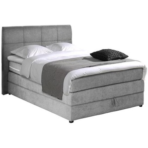 Mid.you Boxspringbett, Hellgrau, Textil, Buche, Tanne,Buche, Tanne, H3, Höhe ca. 63,5 cm, 90x200 cm, Fsc, Bettkasten, gepolstertes Kopfteil,