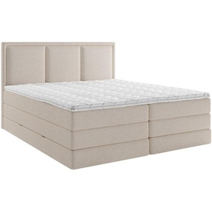 Mid.you Boxspringbett, Natur, Textil, H3 + H4, 7-Zonen, Höhe ca. 18 cm, 200x200 cm, Bettkasten, gepolstertes Kopfteil, Topper durchgehend,